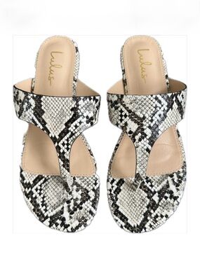Black & White Snake-Print Thong Sandals